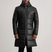 
Yksityiskohtainen lähikuva of Hooded & Zipper Hardware on Floyd Tan Hooded Leather Puffer Coat