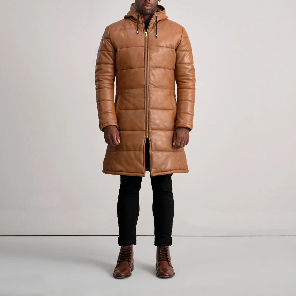 
Floyd Nahkatakki pitkä Vaaleanruskea Puffer Nahkatakki Miehille – alternate product view 3