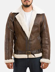 Men's Forest Double Face Lampaanvuoritakki Miehille in Distressed Brown Sheepskin Leather - Front Profile View &amp; Tailored Silhouette | Buy Online