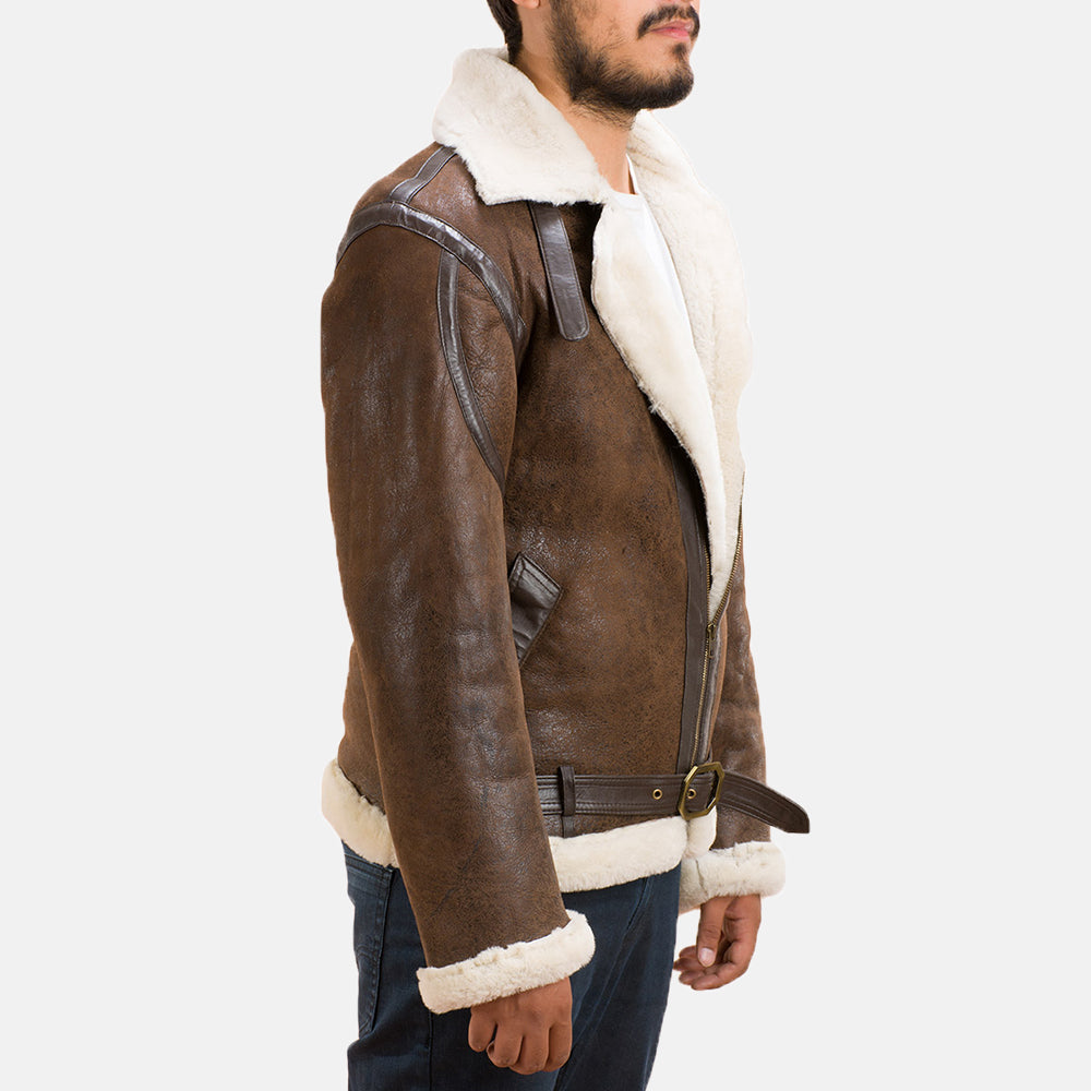 Close-Up Detail of Notch &amp; Zipper with Waist belt Hardware on Men's Forest Double Face Lampaanvuoritakki Miehille
