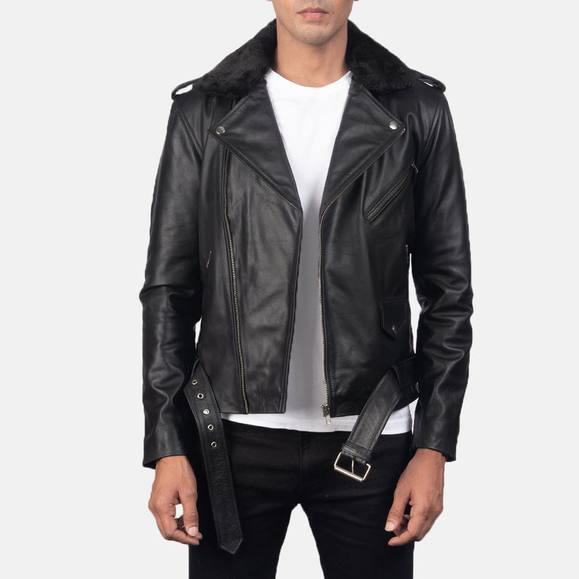 Furton Nahkainen Biker-takki Miehille
