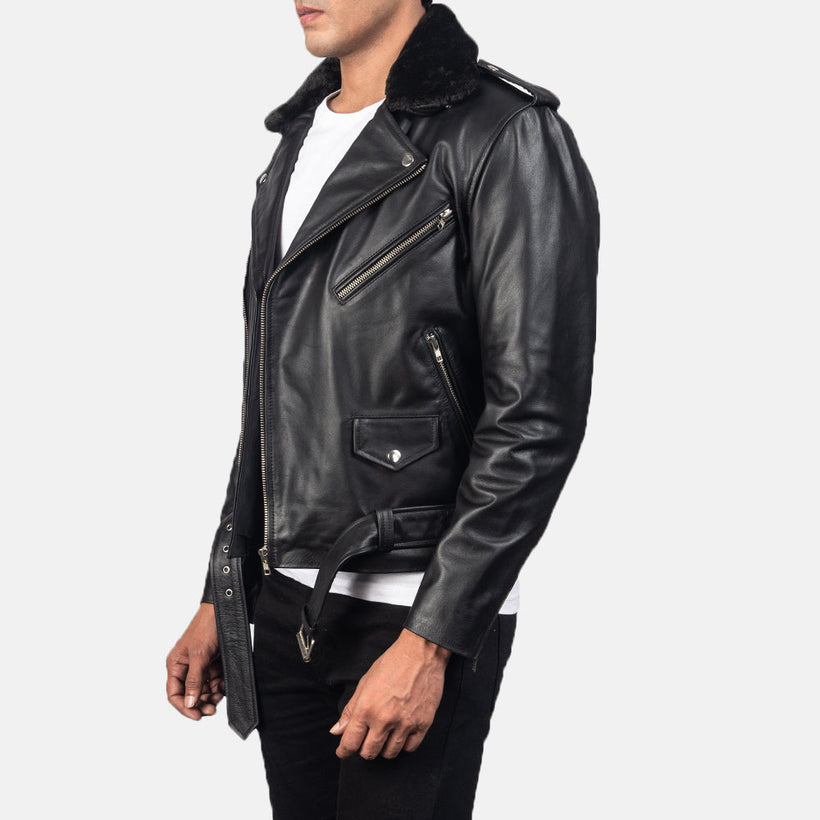 Furton Nahkainen Biker-takki Miehille