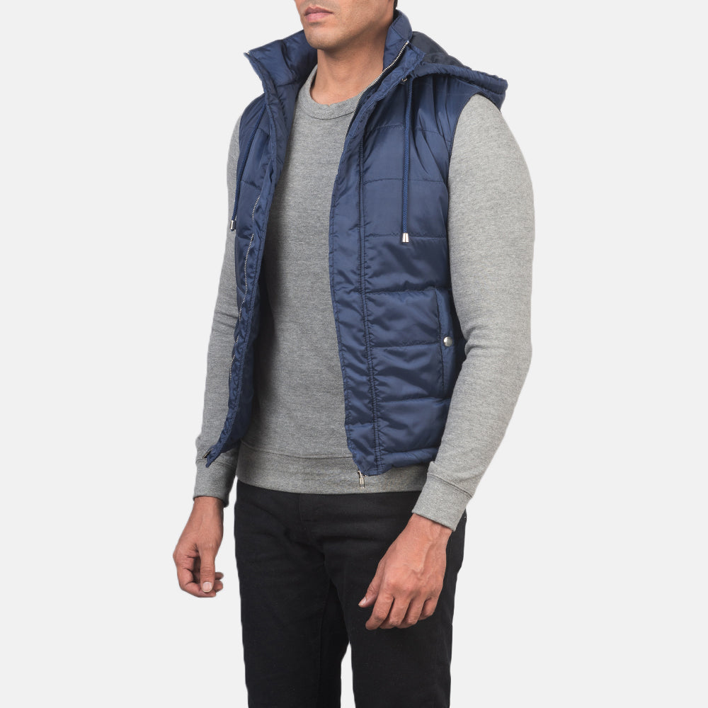 
Blue Nylon (Water-Resistant) Leather Vest - Takaa istuvilla olkapäillä ja siistillä helmalla