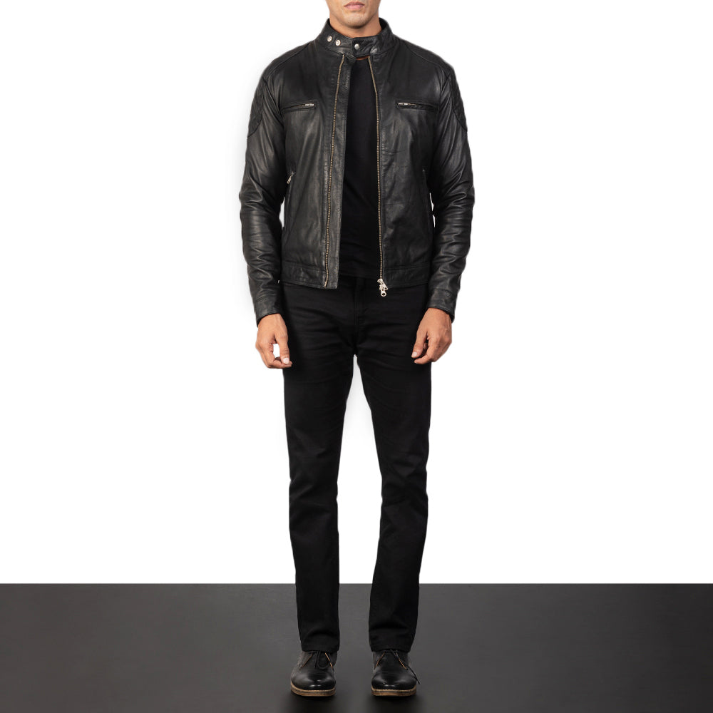 
Gatsby Quilted Black Leather Biker Jacket - Sivuprofiili ergonomisella hihanleikkauksella