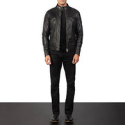 
Gatsby Quilted Black Leather Biker Jacket - Sivuprofiili ergonomisella hihanleikkauksella