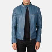 
Gatsby Quilted Blue Leather Biker Jacket in Blue Sheepskin Leather - Edestä ja räätälöity siluetti | Osta verkosta