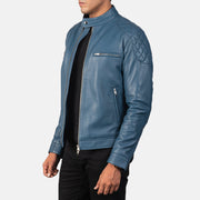 
Blue Sheepskin Leather Biker Jacket - Takaa istuvilla olkapäillä ja siistillä helmalla