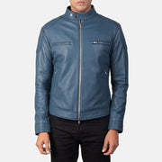 
Gatsby Quilted Blue Leather Biker Jacket - Sivuprofiili ergonomisella hihanleikkauksella
