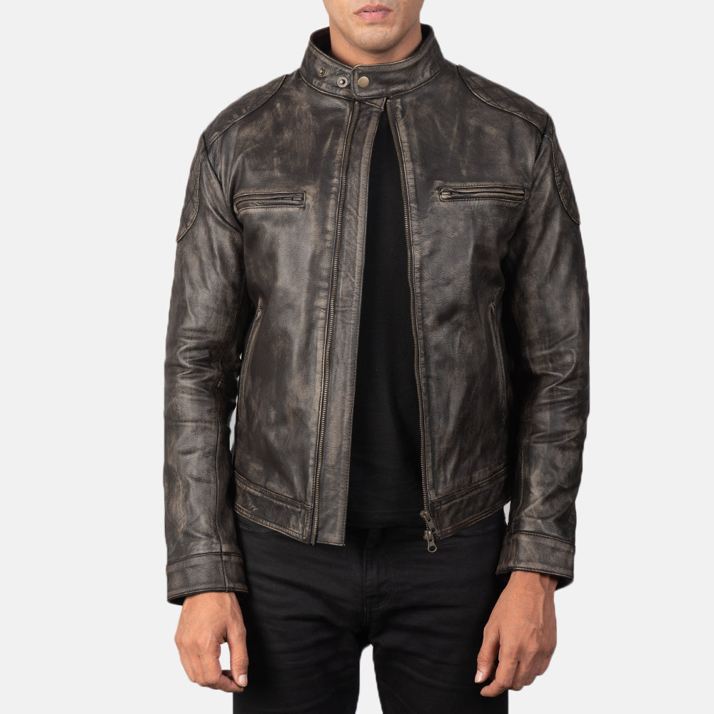 
Gatsby Quilted Distressed Brown Leather Jacket in Distressed Brown Goatskin Leather - Edestä ja räätälöity siluetti | Osta verkosta