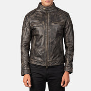 
Gatsby Quilted Distressed Brown Leather Jacket - Sivuprofiili ergonomisella hihanleikkauksella