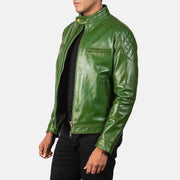 
Green Sheepskin Burnishing Biker Jacket - Takaa istuvilla olkapäillä ja siistillä helmalla