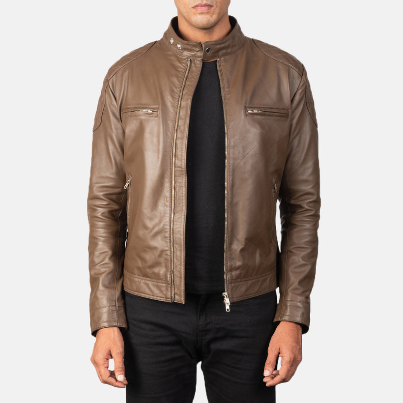 Gatsby Mocha Nahkainen Biker-takki Miehille