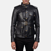 Germain Musta Nahkatakki Miehille in Black Cowhide Leather - Front Profile View &amp; Tailored Silhouette | Buy Online