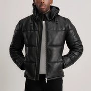 
Gordon Tan Hooded Leather Puffer Jacket in Tan Brown Sheepskin Leather - Edestä ja räätälöity siluetti | Osta verkosta