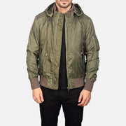 
Hanklin Ma-1 Green Hooded Bomber Jacket in Green Nylon - Edestä ja räätälöity siluetti | Osta verkosta