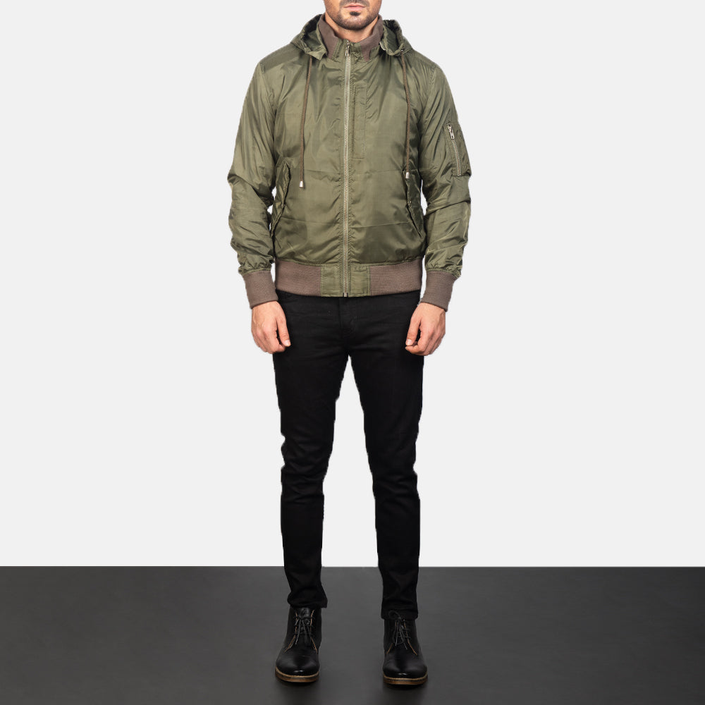 
Hanklin Ma-1 Green Hooded Bomber Jacket - Sivuprofiili ergonomisella hihanleikkauksella