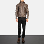Men's Hector Ruskea Hooded Nahkainen Biker-takki Miehille - Lateral Side Profile View Showing Sleeve Cut &amp; Athletic Taper Fit