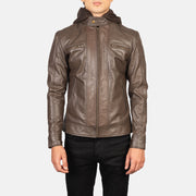 Close-Up Detail of Band with Snap Button &amp; Zipper Hardware on Men's Hector Ruskea Hooded Nahkainen Biker-takki Miehille