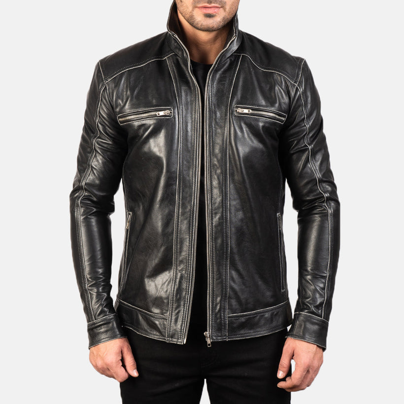 Hudson Nahkainen Biker-takki Miehille