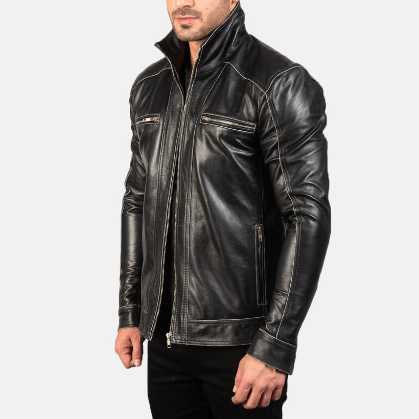 Hudson Nahkainen Biker-takki Miehille
