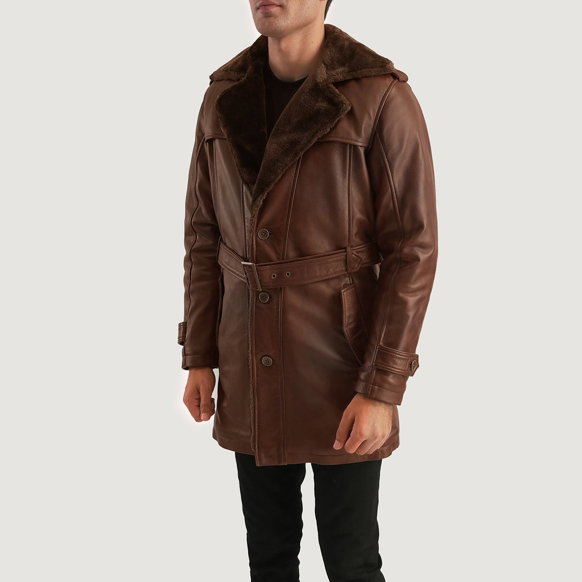 
Distressed Brown Sheepskin Burnishing Winter Jacket - Takaa istuvilla olkapäillä ja siistillä helmalla