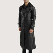 
Black. Cowhide Leather Trench Coat - Takaa istuvilla olkapäillä ja siistillä helmalla