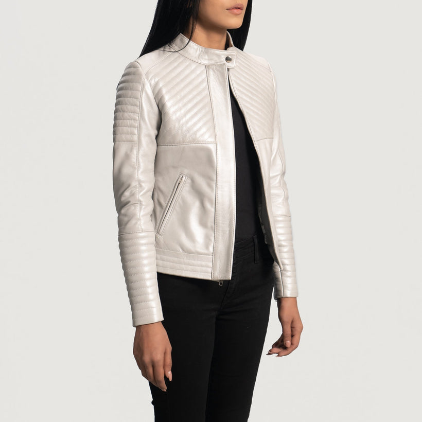 Ice Maiden Silver Quilted Nahkainen Biker-takki Naisille