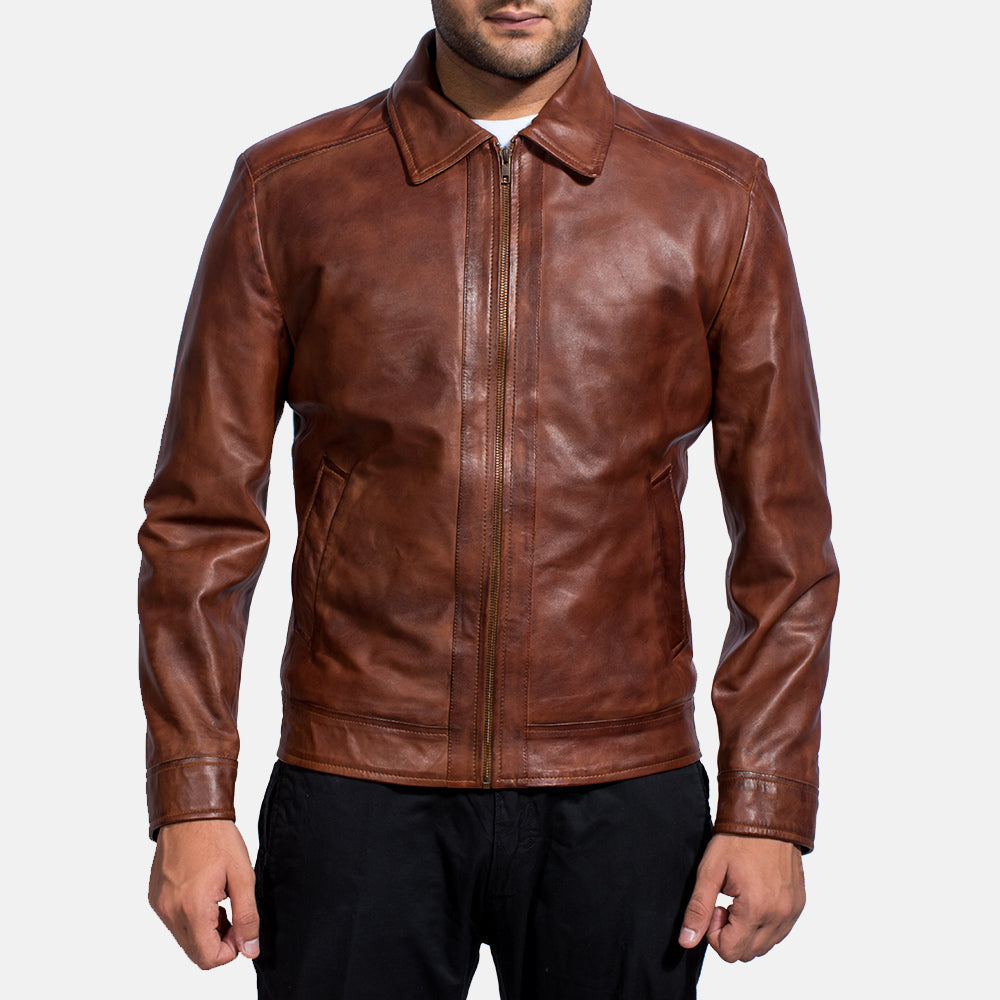 Open hem &amp; Hem Craftsmanship Construction Detail on Men's Inferno Ruskea Nahkatakki Miehille