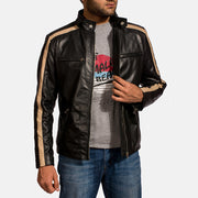 Men's Jack Musta Nahkainen Biker-takki Miehille - Lateral Side Profile View Showing Sleeve Cut &amp; Athletic Taper Fit