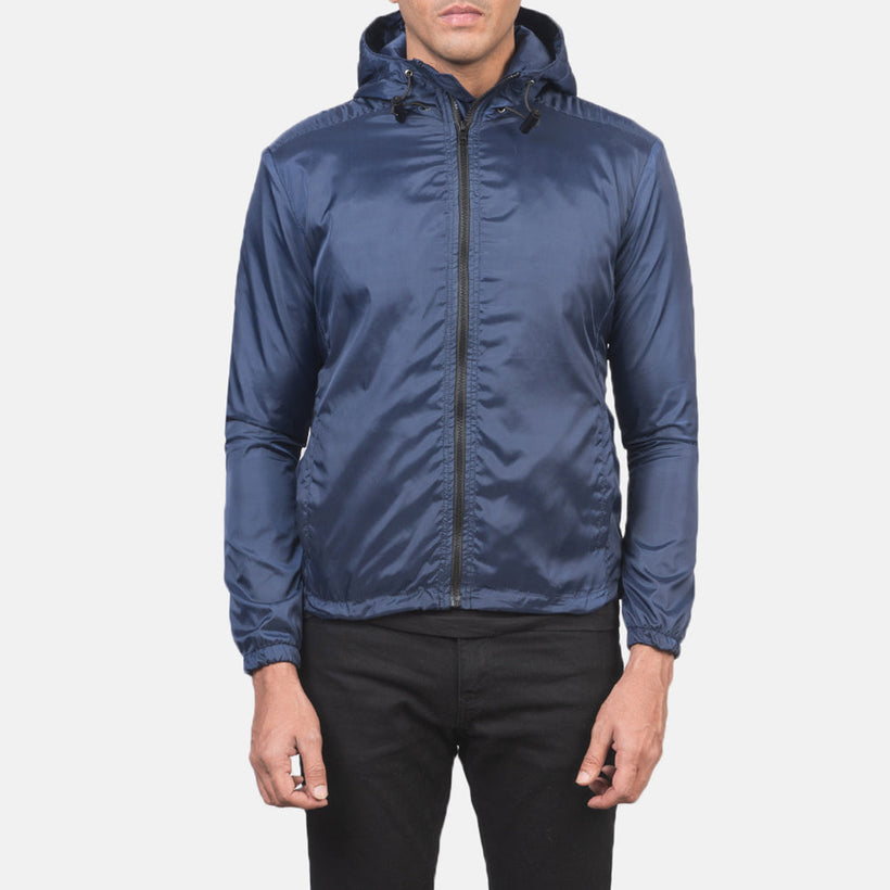 Jimmy Sininen Hooded Windbreaker Nahkatakki Miehille