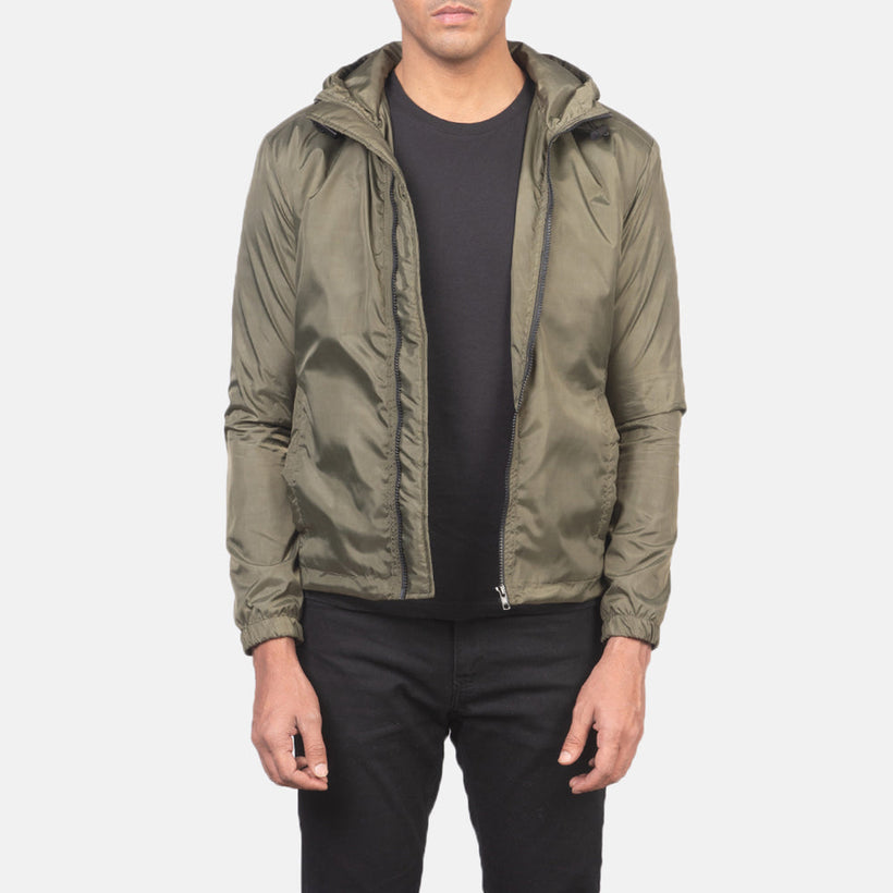 Jimmy Vihreä Hooded Windbreaker Nahkatakki Miehille