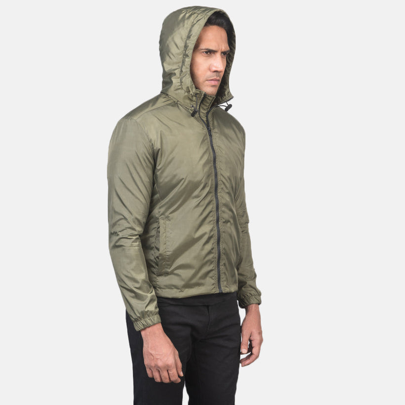 Jimmy Vihreä Hooded Windbreaker Nahkatakki Miehille