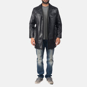 Men's Jordan Musta Nahkatakki Pitkä Miehille - Lateral Side Profile View Showing Sleeve Cut &amp; Athletic Taper Fit