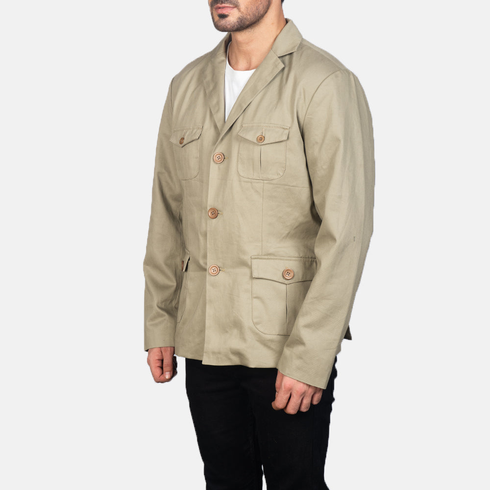 
Beige Poly-Cotton Leather Blazer - Takaa istuvilla olkapäillä ja siistillä helmalla