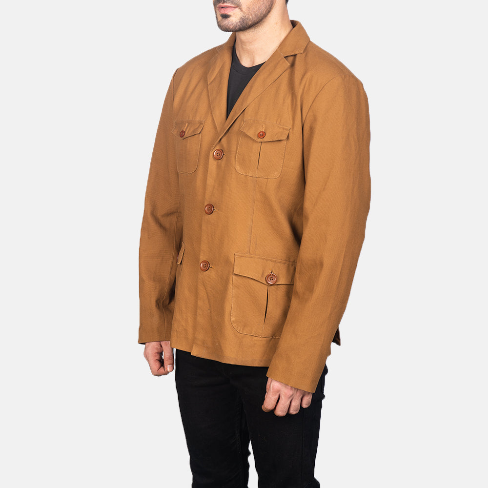 
Khaki Poly-Cotton Leather Blazer - Takaa istuvilla olkapäillä ja siistillä helmalla