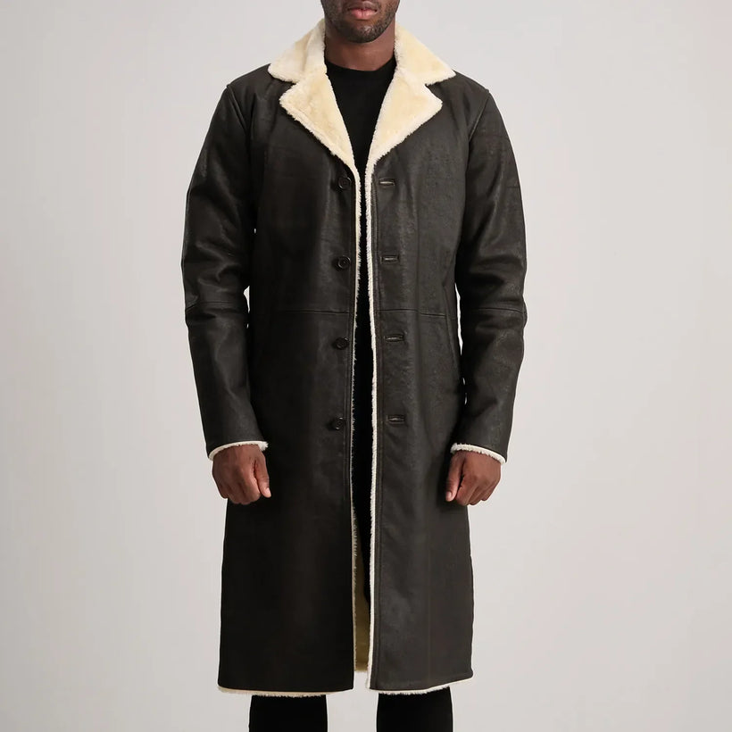 Kolby Ruskea Shearling Nahkatakki pitkä Miehille
