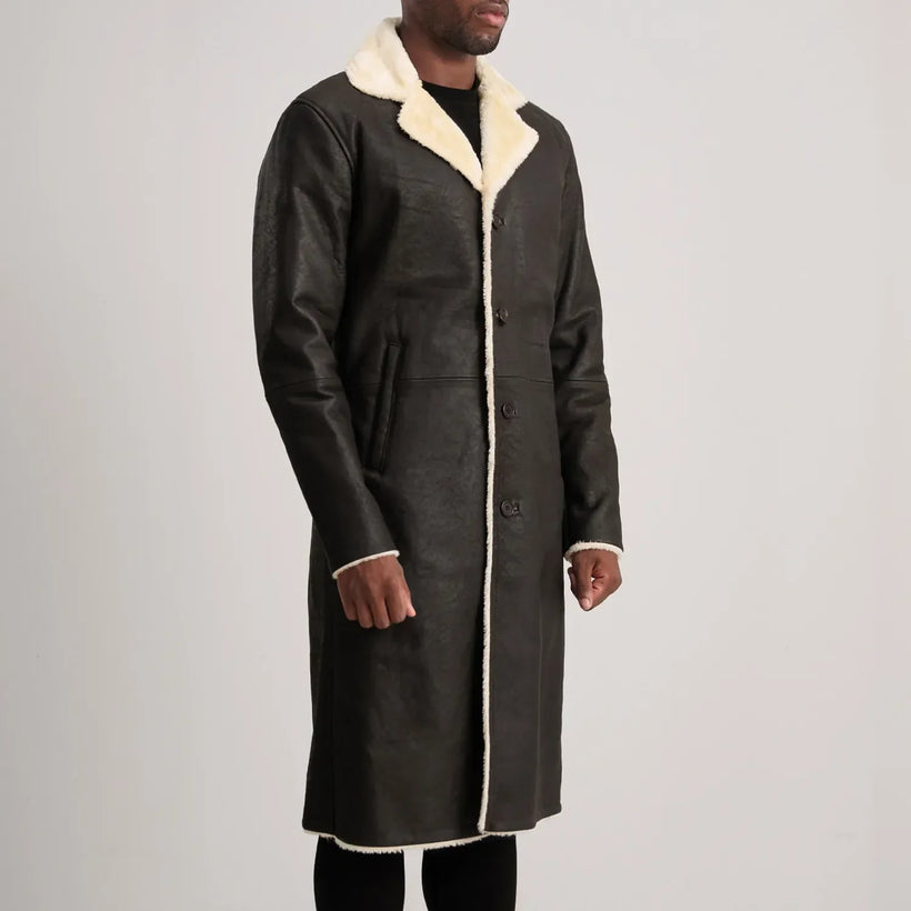 Kolby Ruskea Shearling Nahkatakki pitkä Miehille