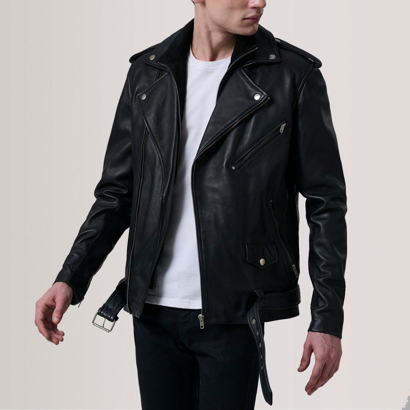 Kole Musta Leather Double Rider Nahkatakki Miehille