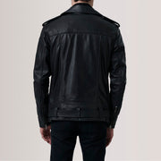 
Yksityiskohtainen lähikuva of Notch & Zipper & Waist Straps Hardware on Kole Musta Leather Double Rider Nahkatakki Miehille For Men