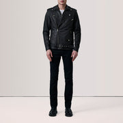 
Distressed Black Sheepskin Snuffed Biker Jacket - Takaa istuvilla olkapäillä ja siistillä helmalla