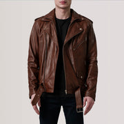 
Kole Waxed Ruskea Leather Double Rider Nahkatakki Miehille in Distressed Brown Sheepskin Burnished - Edestä ja räätälöity siluetti | Osta verkosta