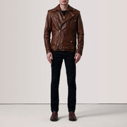 
Distressed Brown Sheepskin Burnished Biker Jacket - Takaa istuvilla olkapäillä ja siistillä helmalla
