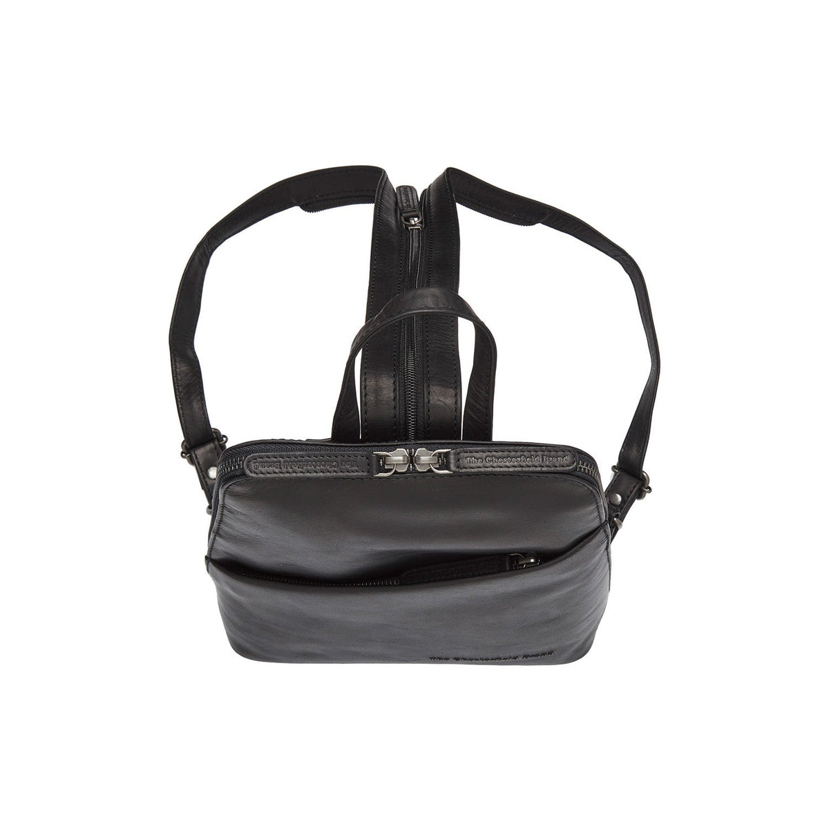 Solid Antique Brass Hardware & Heavy-Duty Dual Zipper Detail on Claire Full-Grain Leather Backpack