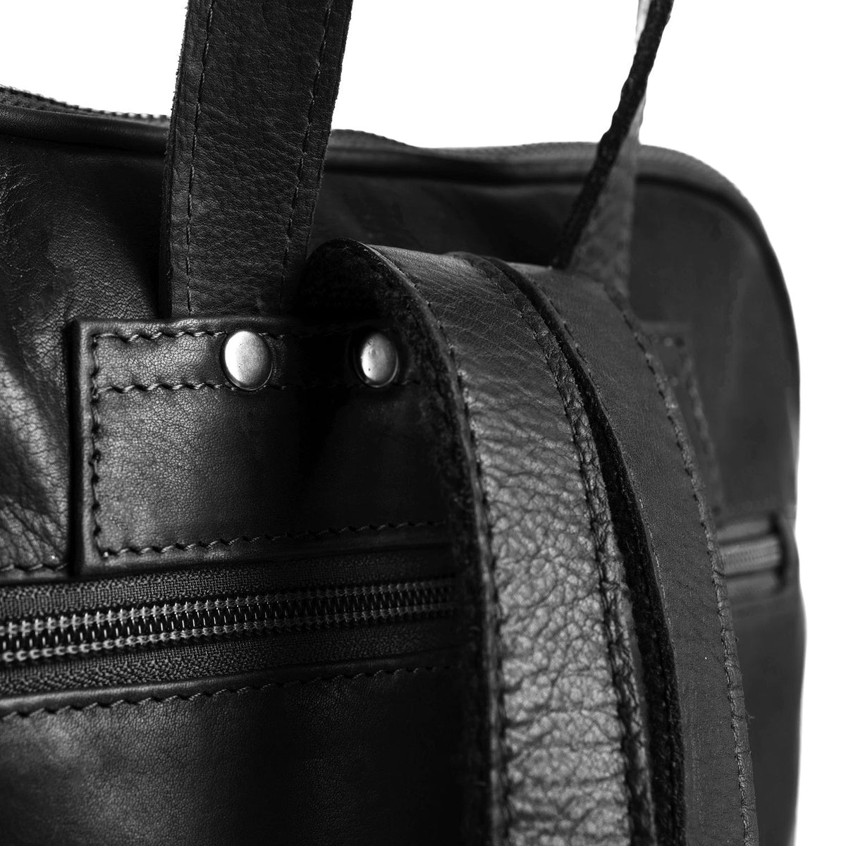 Solid Antique Brass Hardware &amp; Heavy-Duty Dual Zipper Detail on Naomi Full-Grain Leather Backpack Naisille