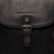 Vermont Full-Grain Leather Backpack Naisille - Structured Side Profile Showing Gusset Depth &amp; Expansion Capacity