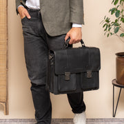 Solid Antique Brass Hardware &amp; Heavy-Duty Dual Zipper Detail on Springfield Full-Grain Leather Briefcase Naisille