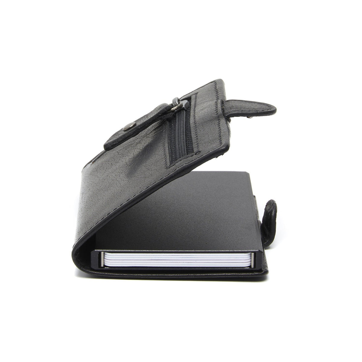 Solid Antique Brass Hardware &amp; Heavy-Duty Dual Zipper Detail on Baldwin Full-Grain Leather Card Holder Naisille