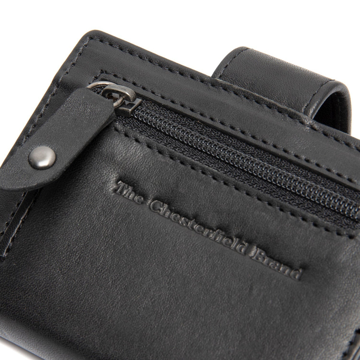 Solid Antique Brass Hardware &amp; Heavy-Duty Dual Zipper Detail on Barrea Full-Grain Leather Card Holder Naisille