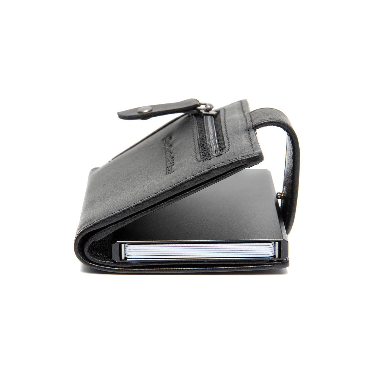 Barrea Full-Grain Leather Card Holder Naisille - Structured Side Profile Showing Gusset Depth &amp; Expansion Capacity