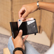 Paris Full-Grain Leather Card Holder Naisille - Structured Side Profile Showing Gusset Depth &amp; Expansion Capacity